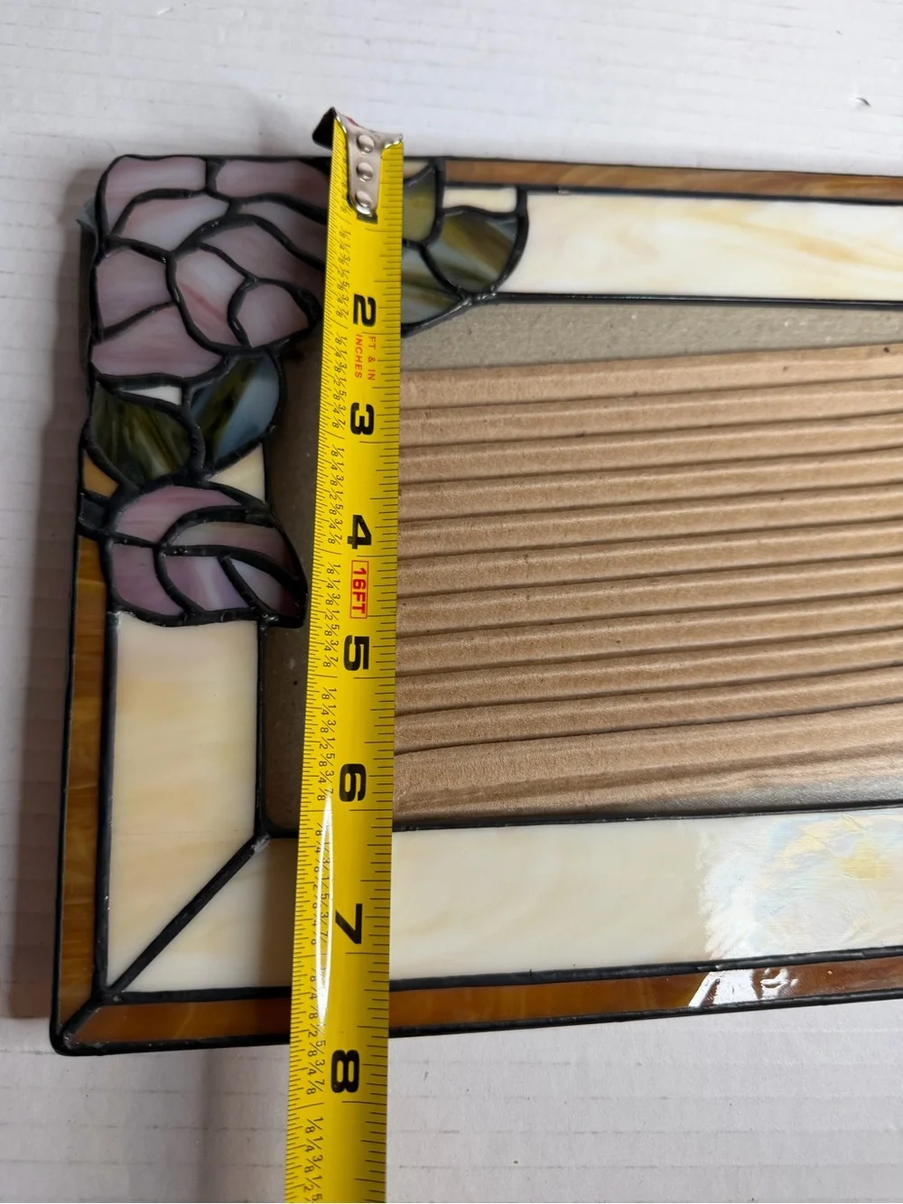 Stained Glass Metal Frame Picture Photo 5x7” Frame Pink Rose Leaves